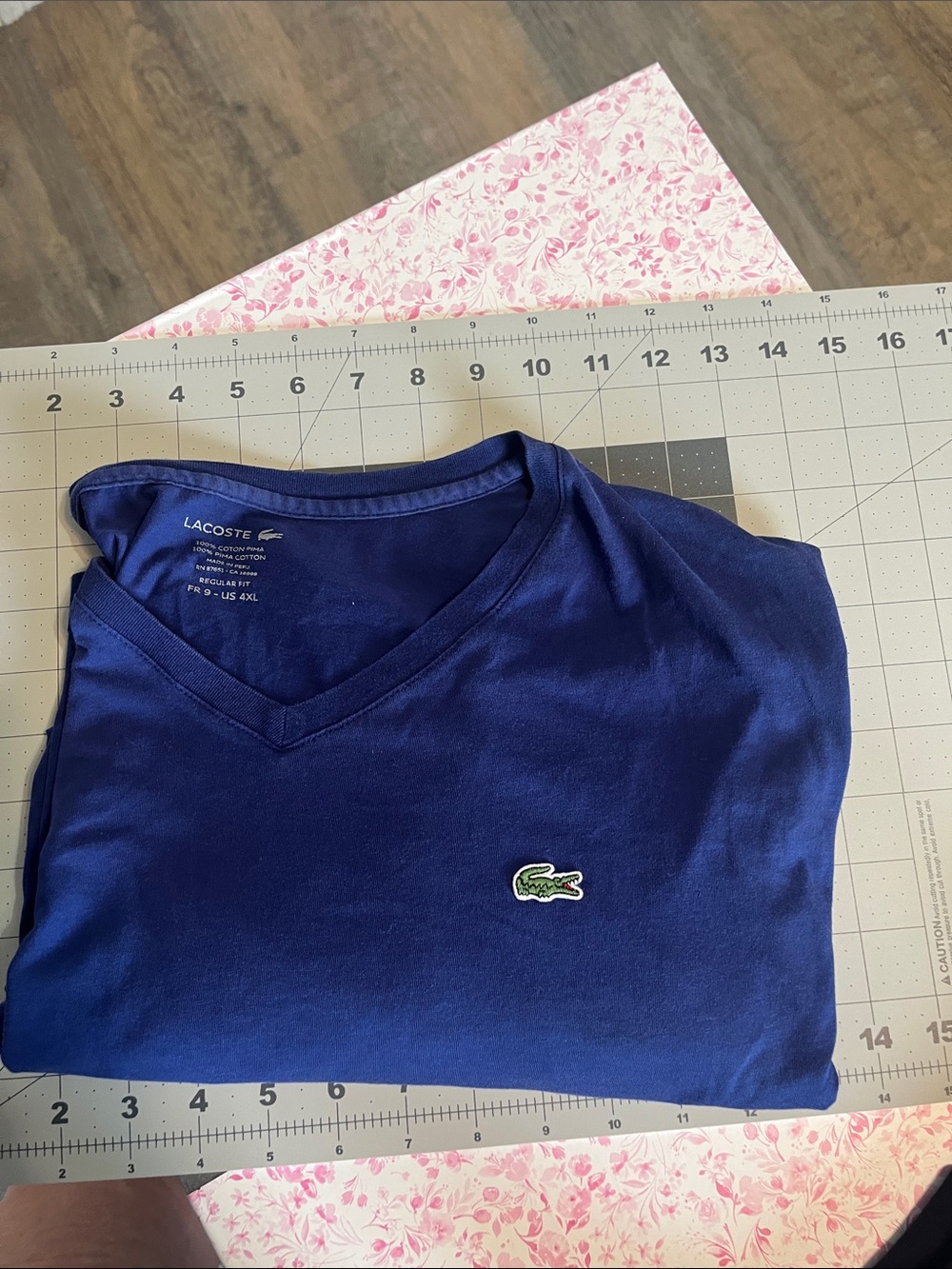 Lacoste blue  V-Neck Tee with Green Crocodile Patch
